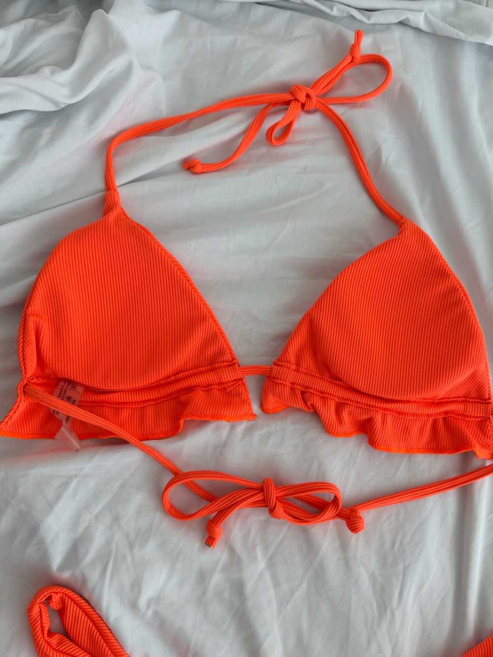 Floerns Orange Rib Knit Triangle Bikini Set - Picture 3 of 4